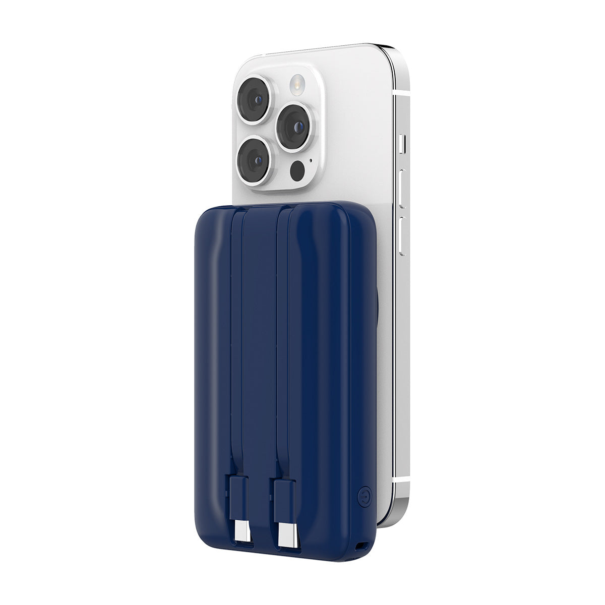 Navy | 10000 mAh Power Bank with Wireless Charging and Integrated Cables - Navy